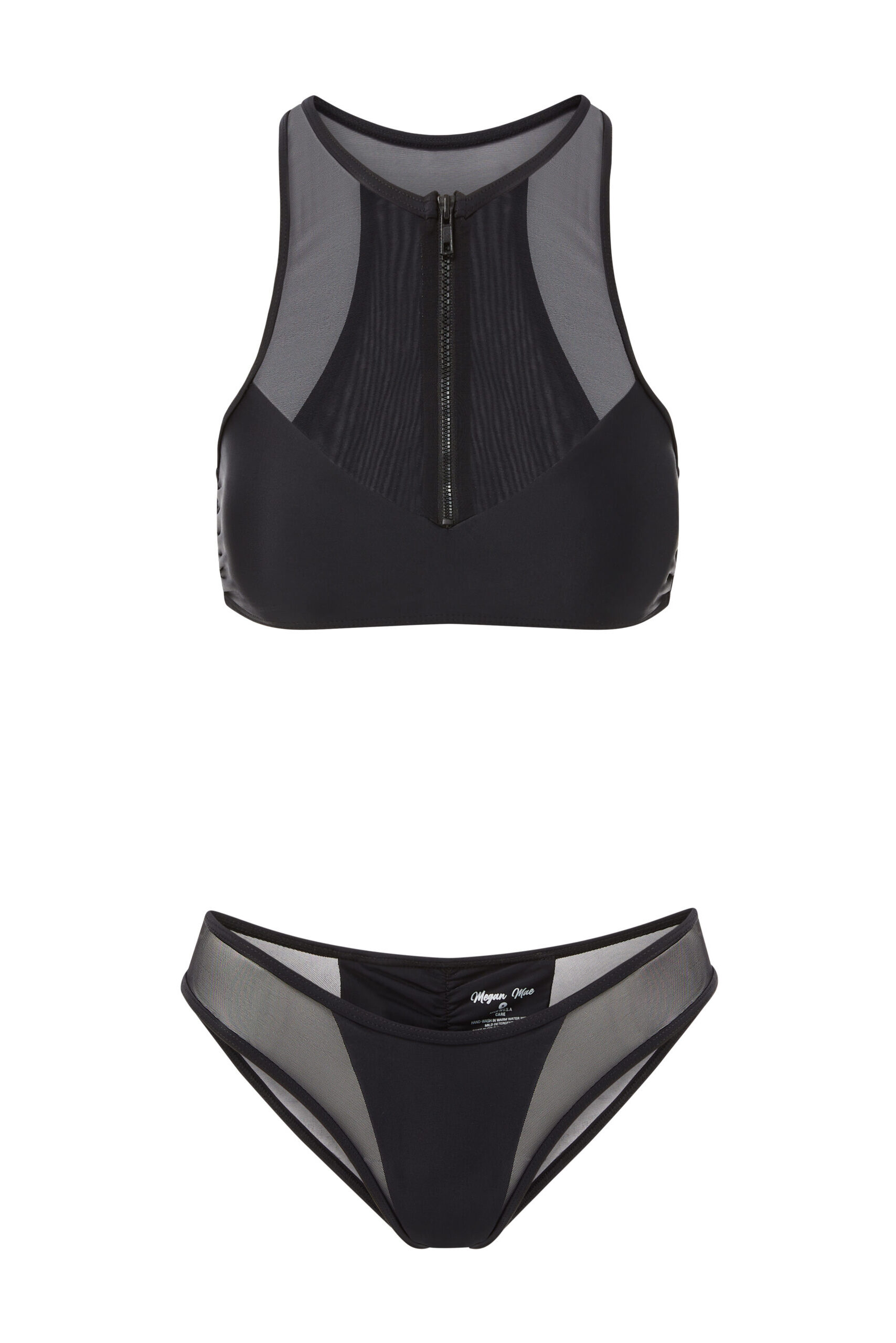 product image of a black mesh sporty bikini set