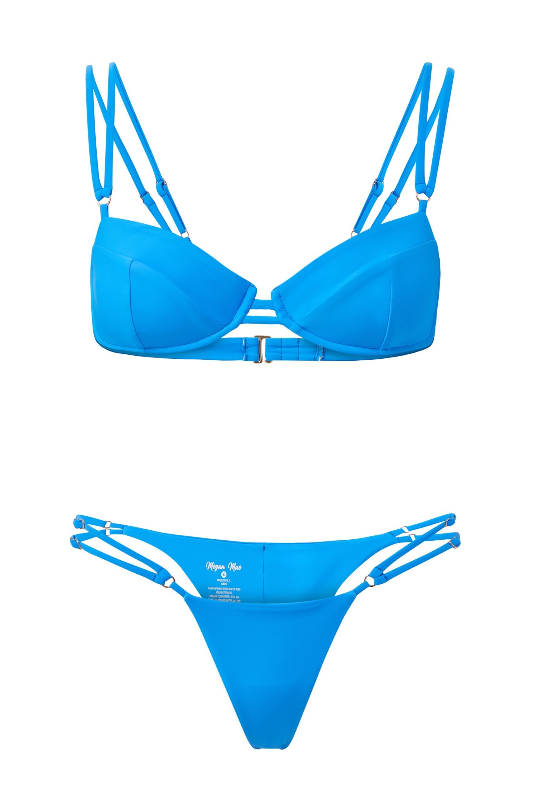 product image of a bright blue strappy underwire bikini